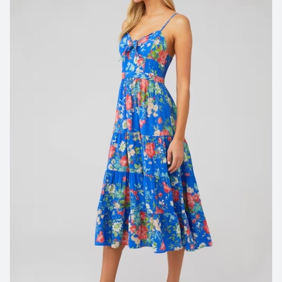 Yumi Kim Size Large Good Times sleeveless Vibrant Blue Floral Midi Dress - Picture 2 of 13